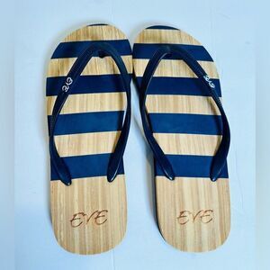 Eve Flip Flops Striped Women's 9/10 Blue Tan Summer Beach NWOT